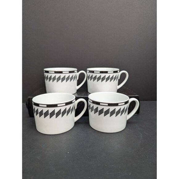 Studio Nova Drama Y0293 Black Geometric Pattern Flat Coffee Cup 6 Oz Set of 4 - Picture 1 of 8